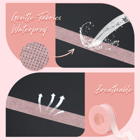 MERETON tape next to a hand showing roll width and easy tearability benefit