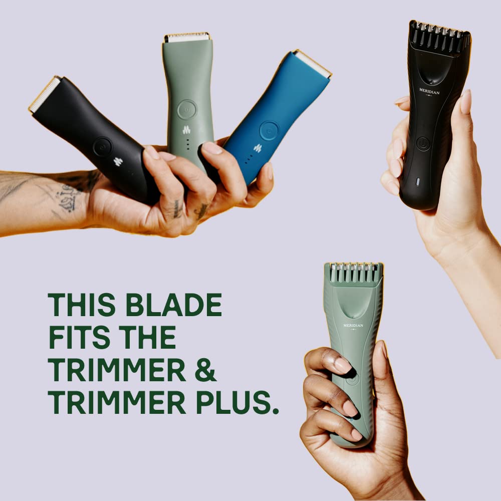 MERIDIAN replacement blade installed on trimmer showing secure fit benefit