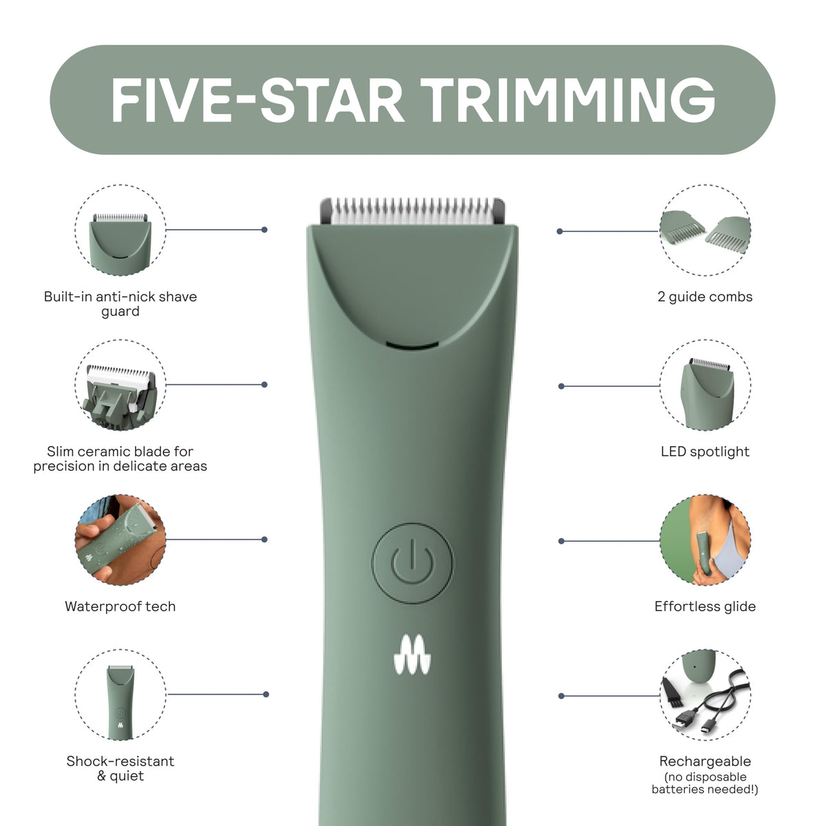MERIDIAN slimmer trimmer side profile illustrating slim design that follows body curves for precise control