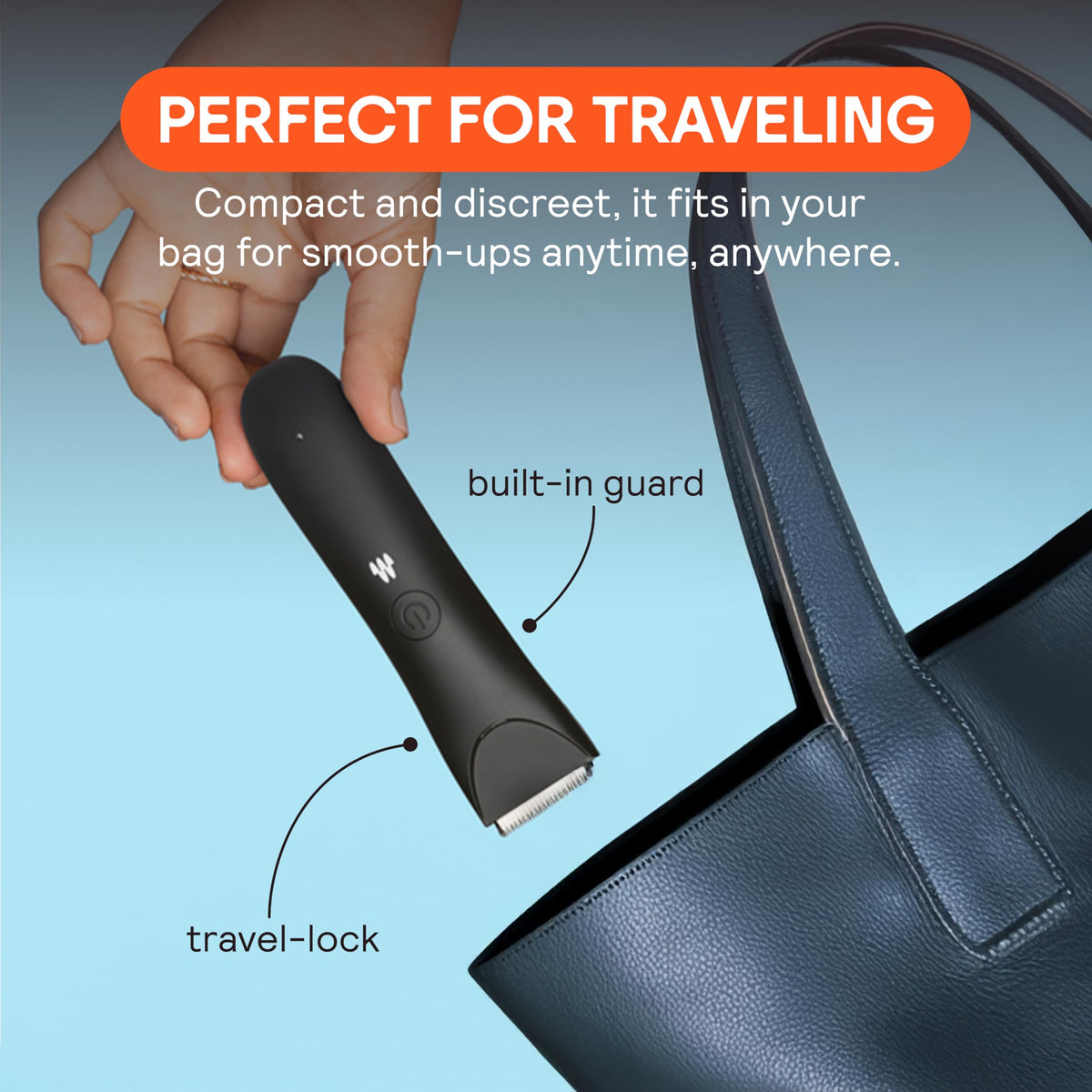 MERIDIAN slimmer with travel pouch and USB-C cable showing convenient charging and secure storage