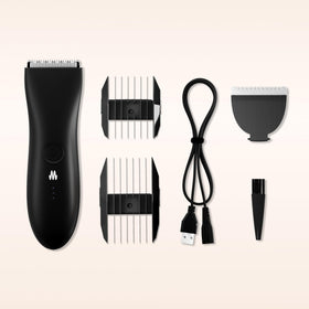MERIDIAN trimming groin area with guard attached for safer, controlled pubic grooming