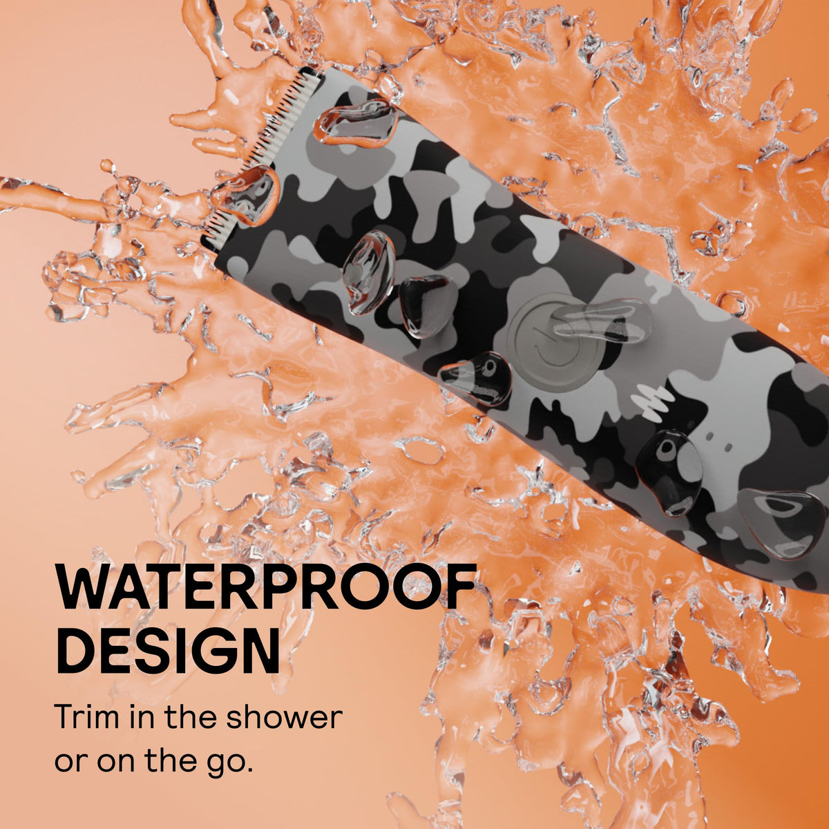 MERIDIAN trimmer under running water showing waterproof cleaning benefit