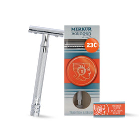 MERKUR 23C front view polished head showing precise shave angle