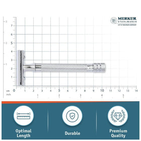 MERKUR 23C staged in bathroom highlighting classic grooming aesthetic