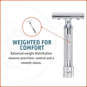 Merkur beside standard double edge blade packs showing compatibility and savings