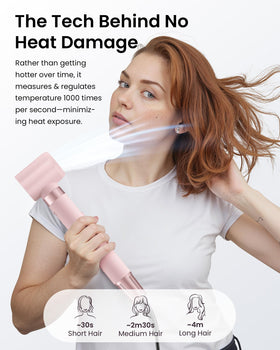 MESCOMB auto-wrap curler in action creating curls without clips for safe styling