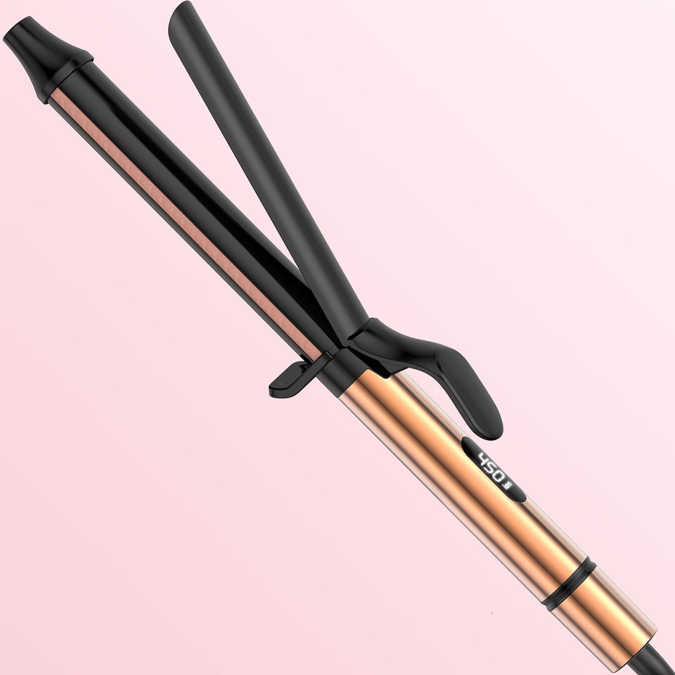MESCOMB front view curling iron showing full length and clamp for easy styling