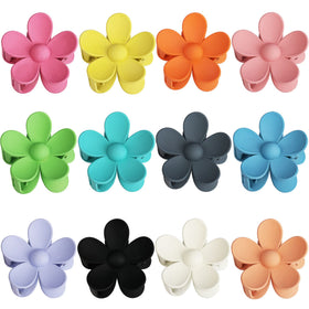 Messen front packaging showing twelve matte flower claw clips and color variety for styling