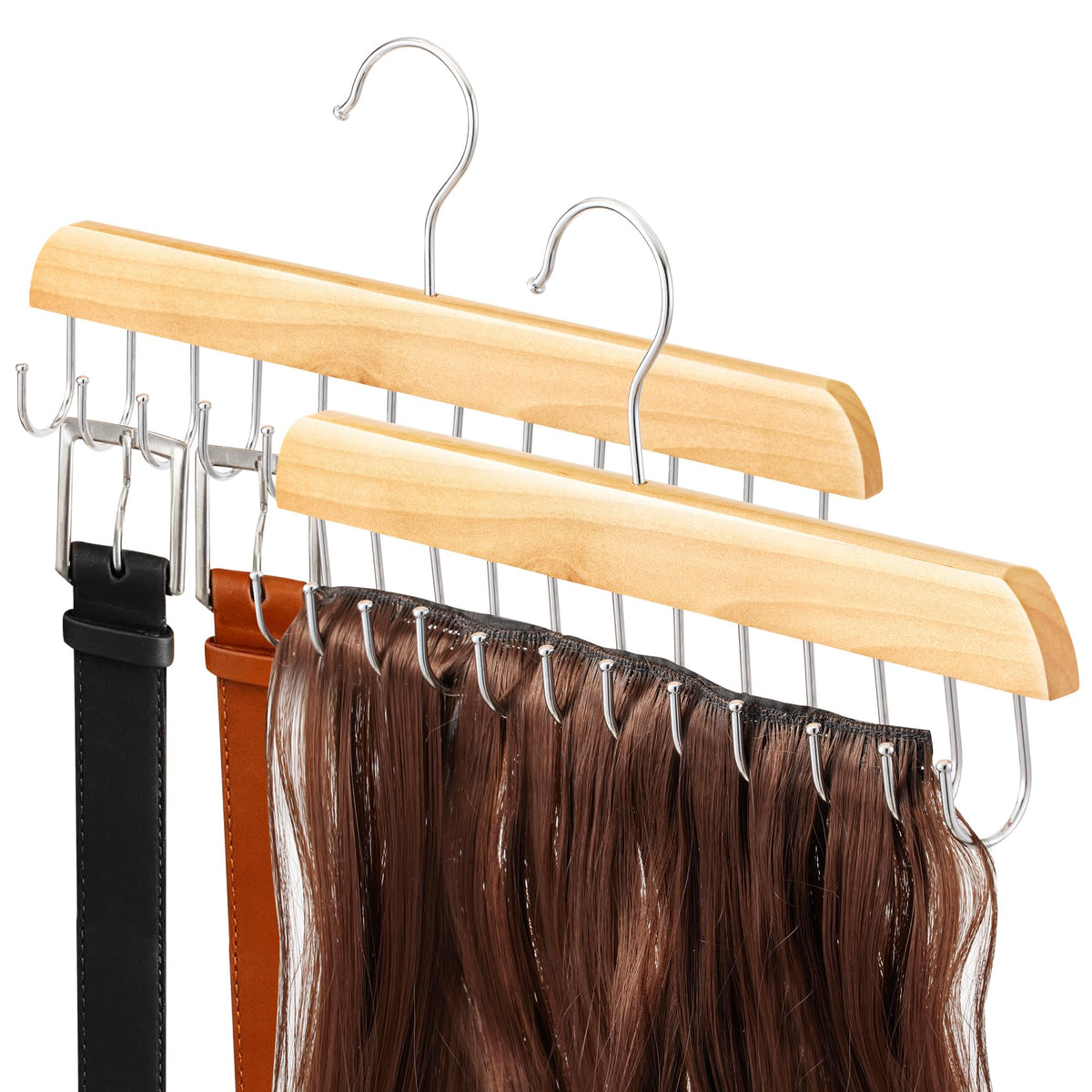 MetFun front view wooden hanger showing clean finish and multiple hooks for tidy storage