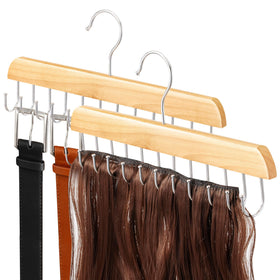MetFun front view wooden hanger showing clean finish and multiple hooks for tidy storage