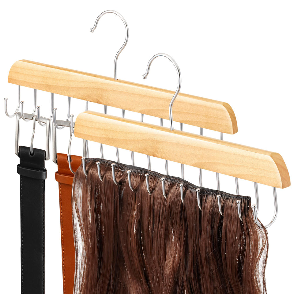 MetFun front view wooden hanger showing clean finish and multiple hooks for tidy storage