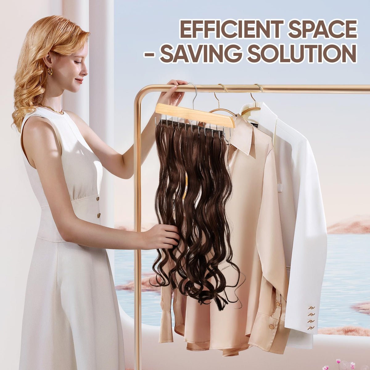 MetFun hanger hanging on door hook to illustrate real-world size and convenience