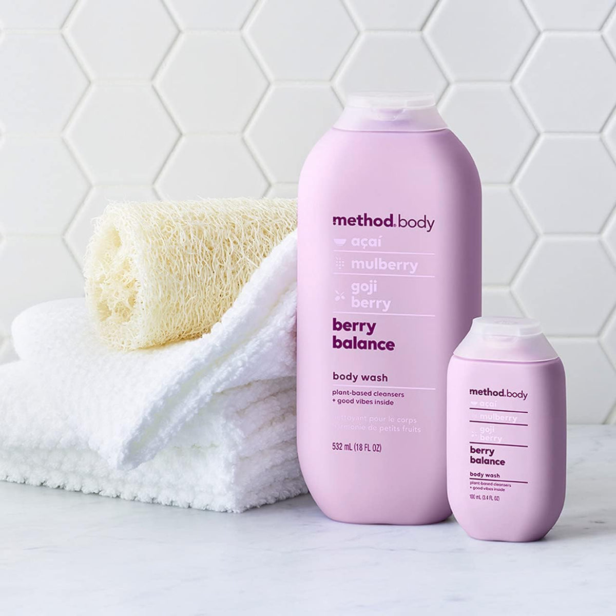 Method bottle recycled plastic mark emphasizing sustainable packaging benefit