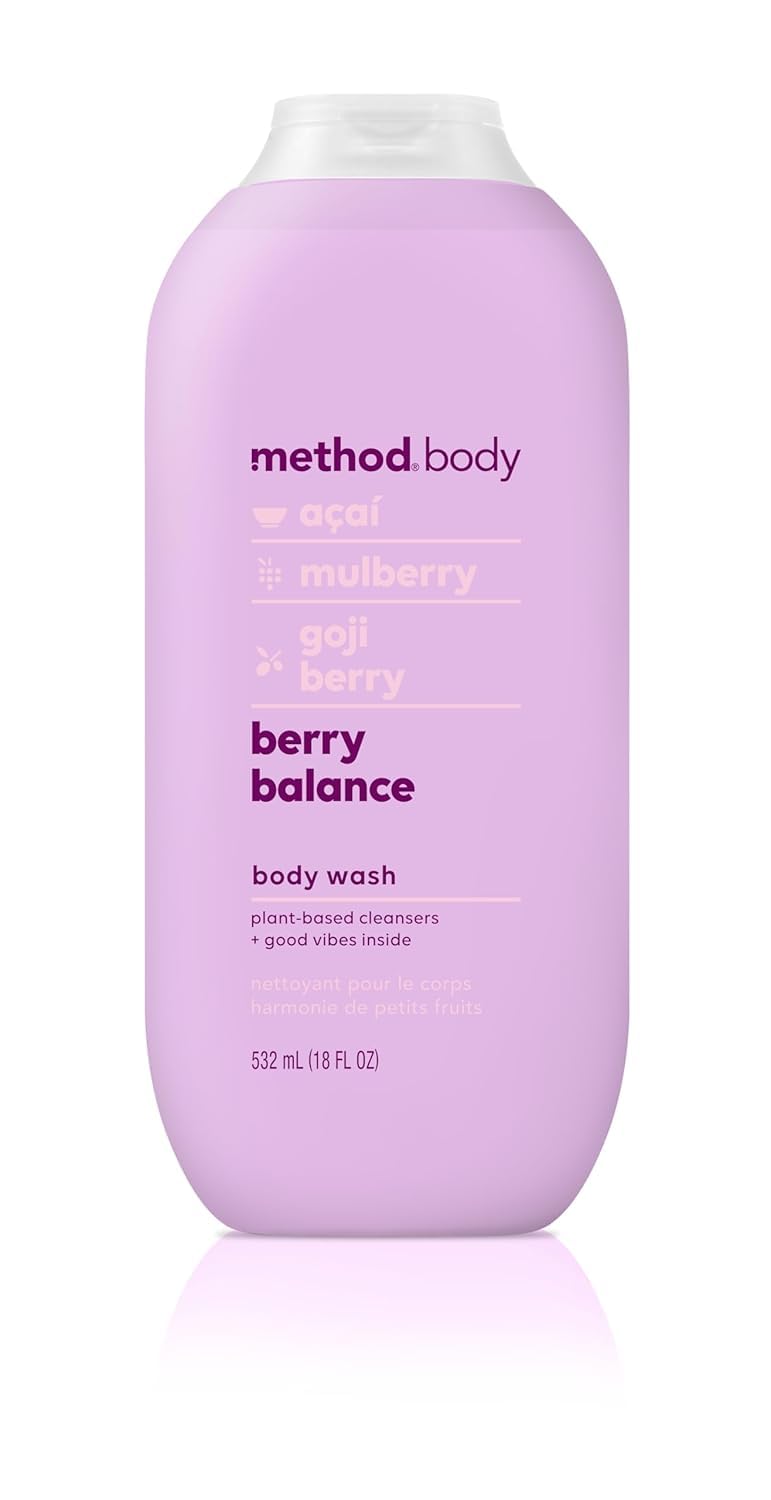 Method bottle front packaging showing berry balance scent and benefit of uplifting fragrance