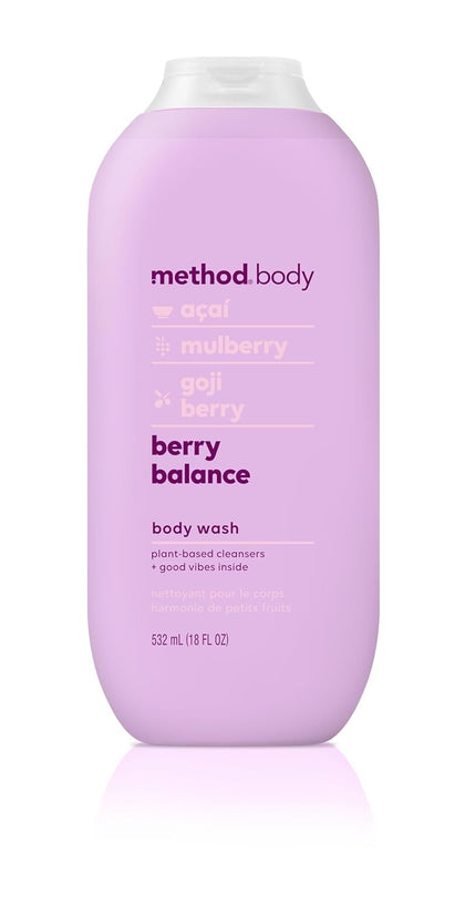 Method bottle front packaging showing berry balance scent and benefit of uplifting fragrance
