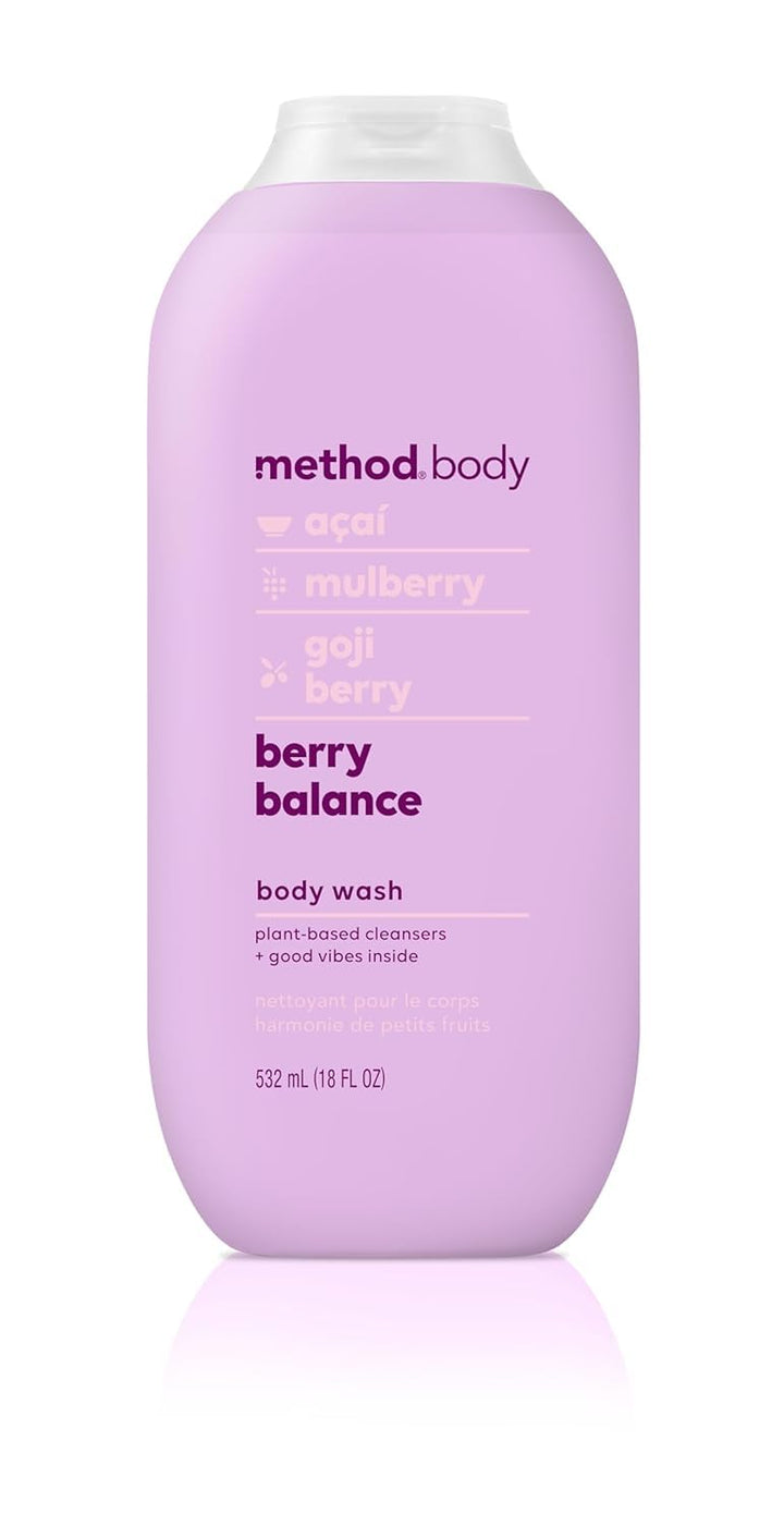 Method bottle front packaging showing berry balance scent and benefit of uplifting fragrance