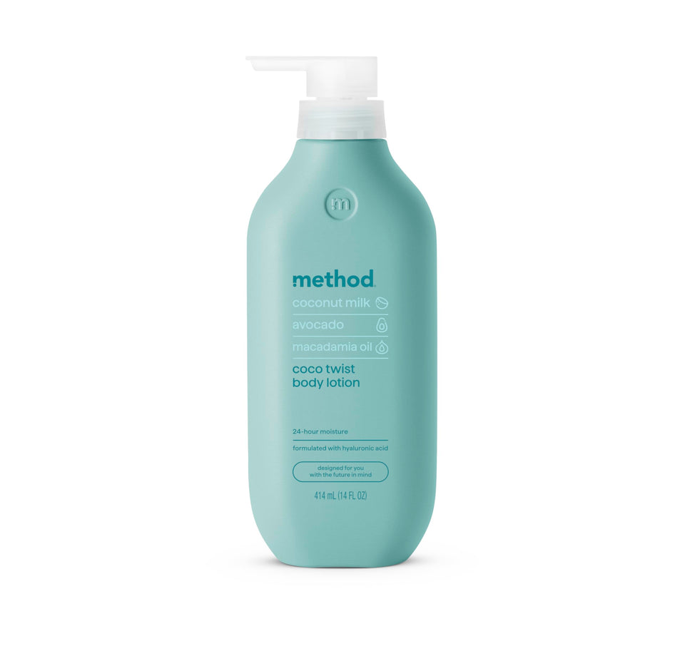 Method Coco Twist front bottle showing label and coconut fragrance benefits