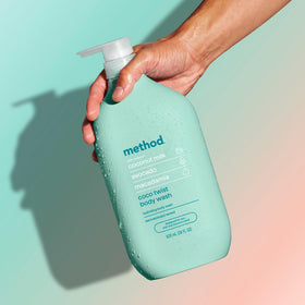 Method Coco Twist bottle badge showing 80% PCR recycled plastic supporting sustainable choices