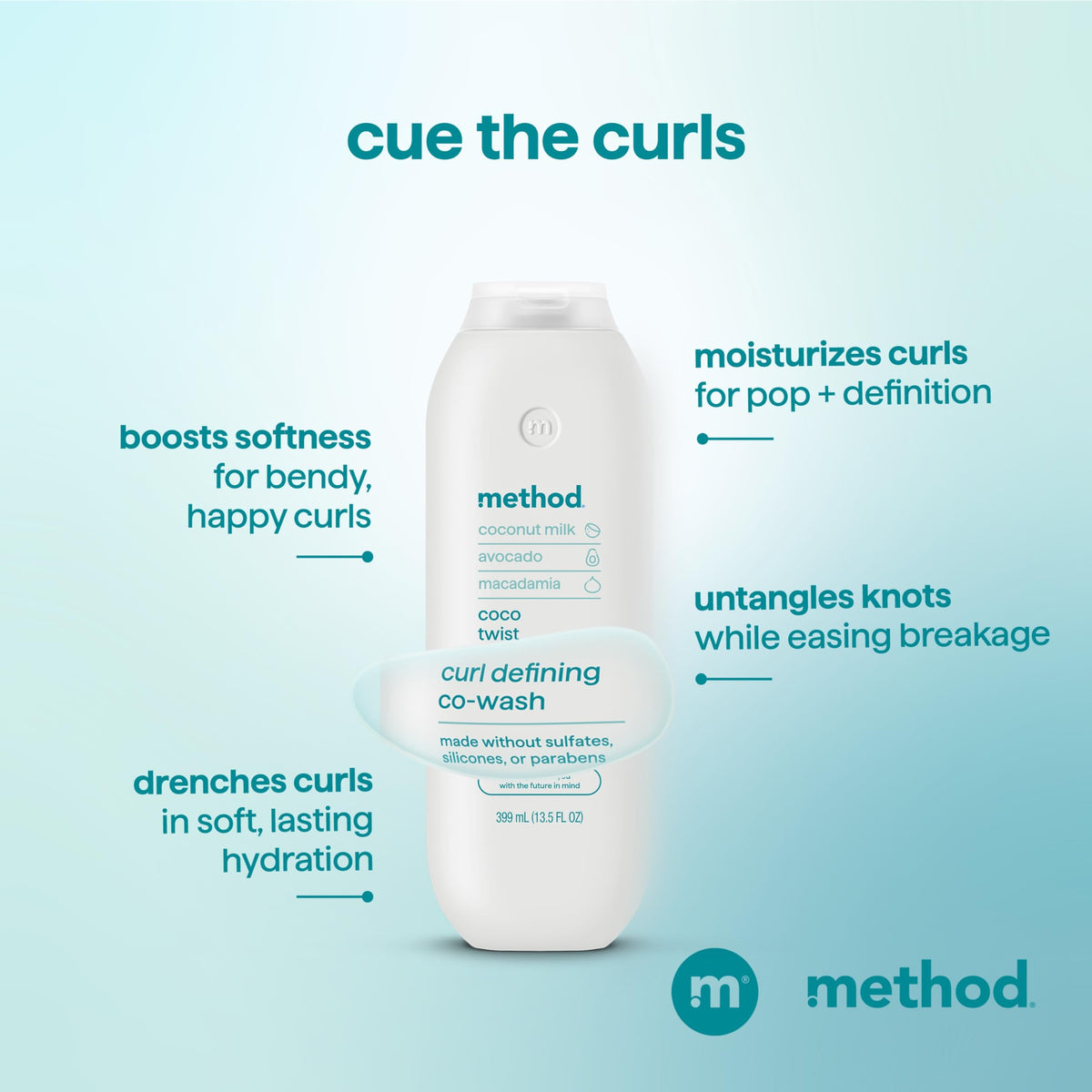 Method product in hand being applied, illustrating slip for detangling