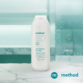 Method bottle in a styled bathroom lifestyle scene, evokes fresh routine