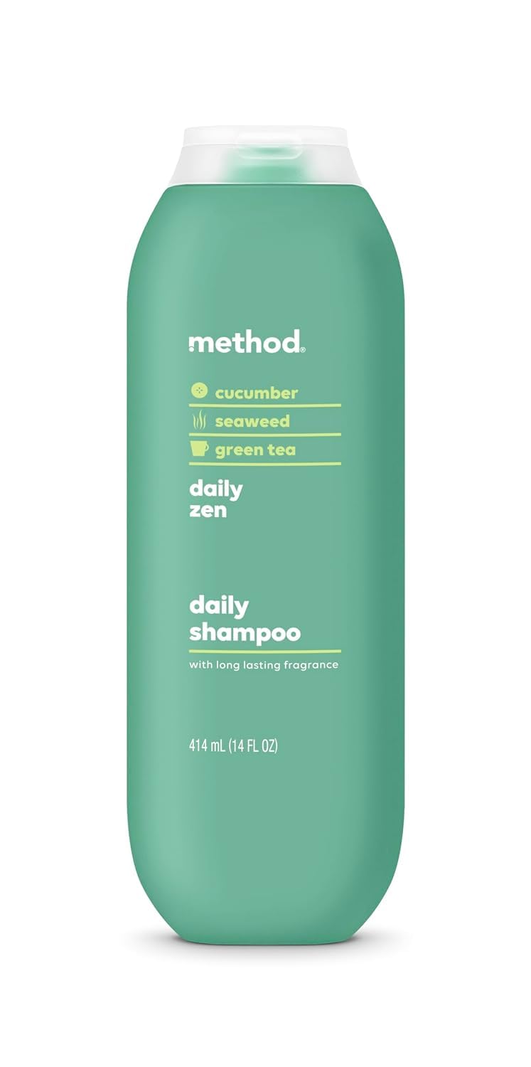 Method close-up of conditioner bottle highlighting pump and label benefits