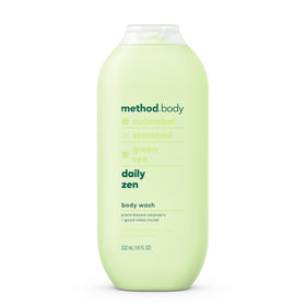 Method bottle front packaging showing cleanser and calming scent benefits
