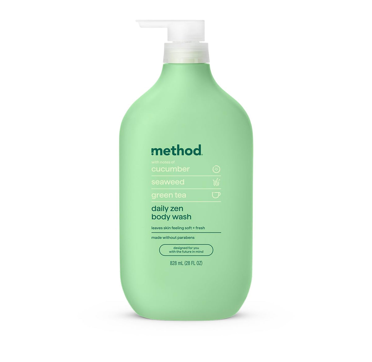 Method front packaging showing 28oz bottle and scent for refreshing showers