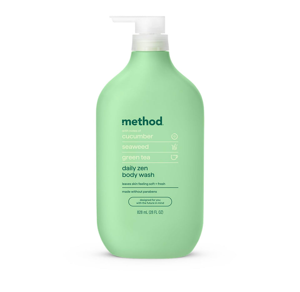 Method front packaging showing 28oz bottle and scent for refreshing showers