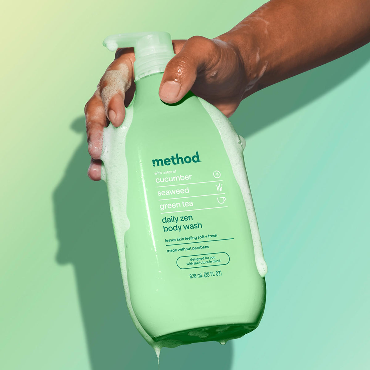 Method bottle styled in bathroom suggesting spa-like ritual benefit