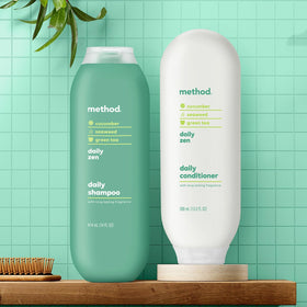 Method in shower lifestyle scene illustrating spa-like scent and calm routine