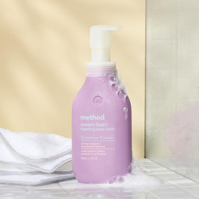 Method Dream Foam bottle recycled plastic badge emphasizing eco-friendly packaging