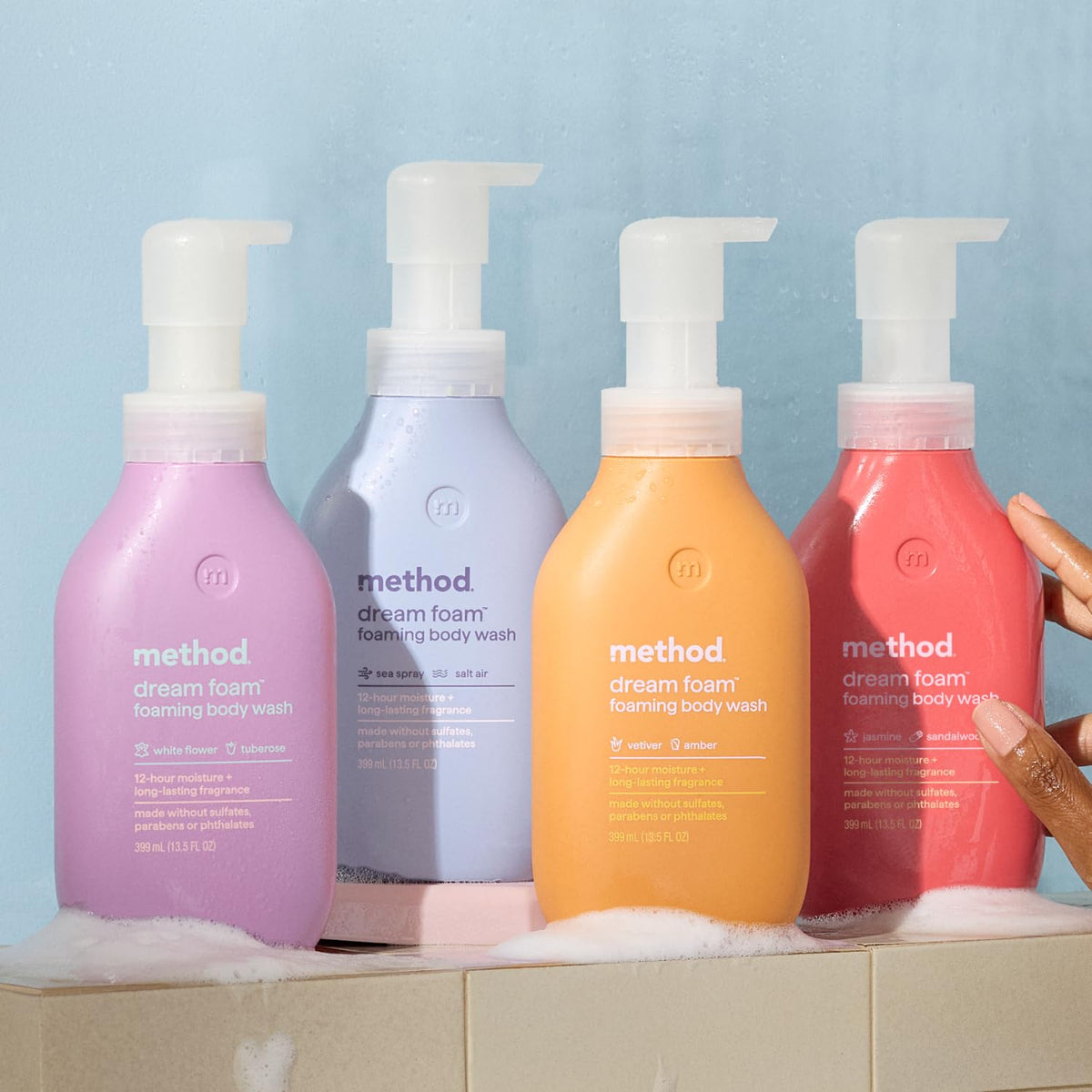 Method Dream Foam in shower scene suggesting effortless daily use