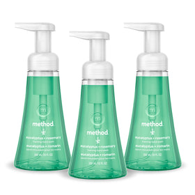 Method foaming hand wash front packaging shows three 10 fl oz bottles and brand clarity