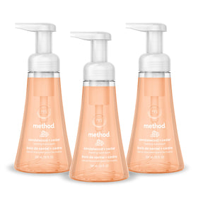 Method front packaging three-pack showing bottles and label, highlighting eco packaging benefit