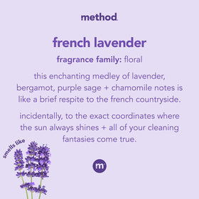 Method French Lavender foam texture on palm showing creamy lather and gentle cleanse