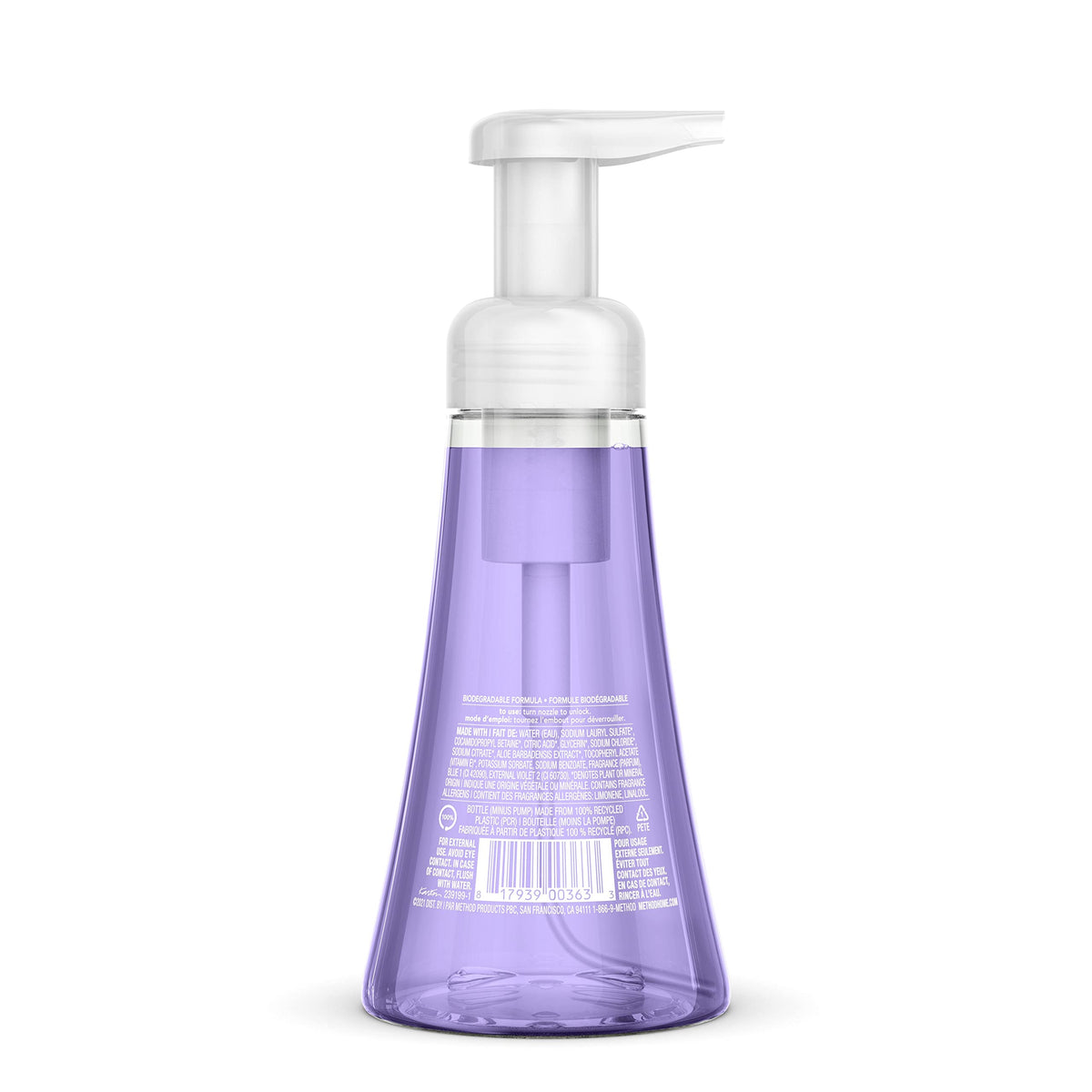 Method French Lavender pump close-up demonstrating easy foam dispensing for quick use