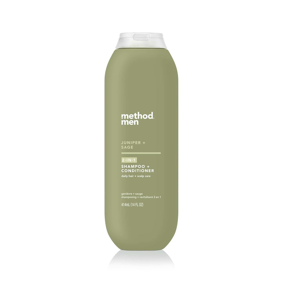 Method front packaging showing juniper and sage scent for refreshing showers