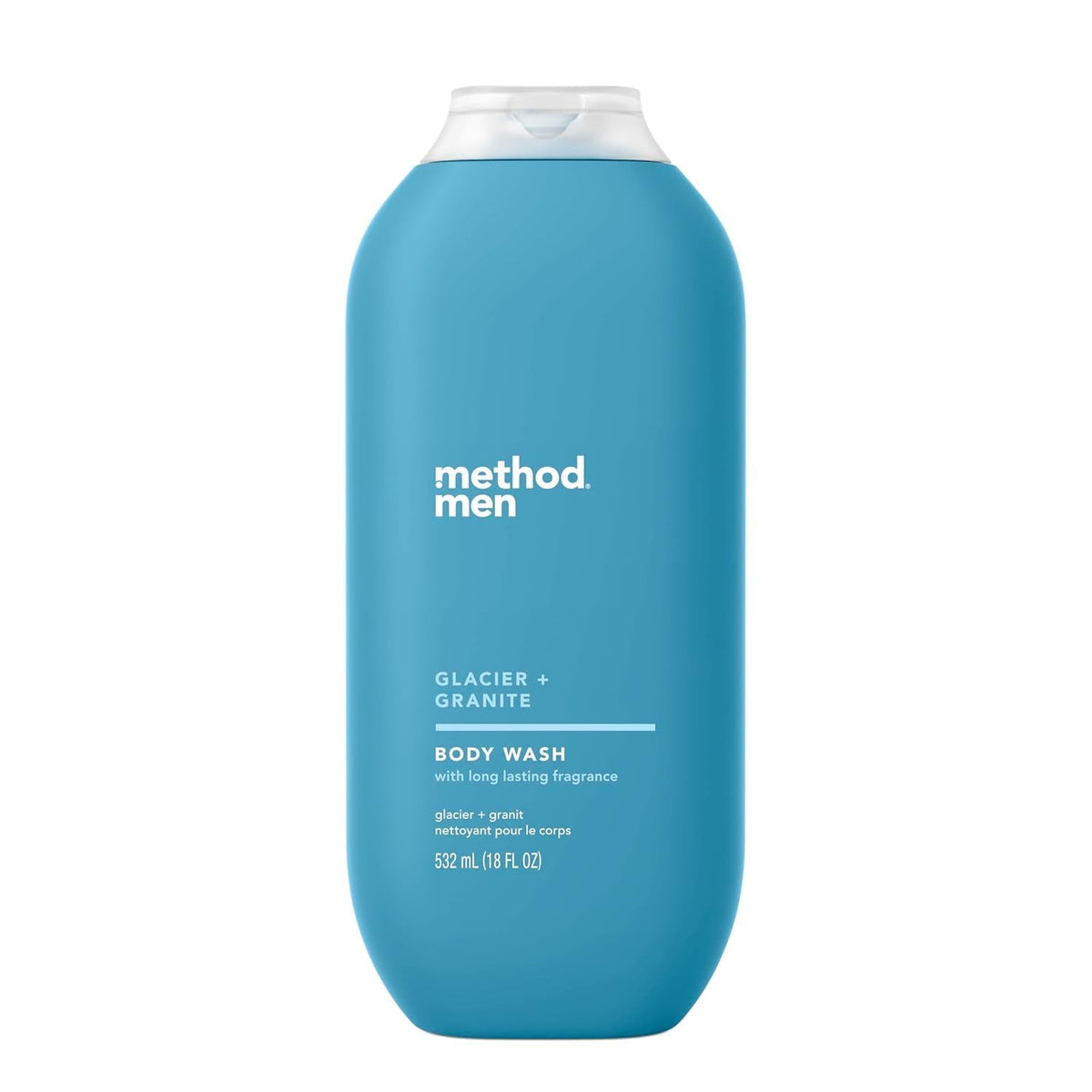 Method bottle front packaging showing Glacier and Granite scent and benefits