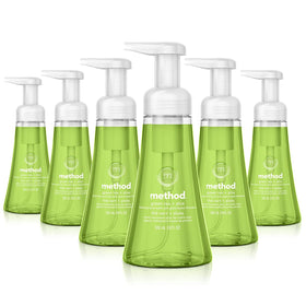 Method Green Tea + Aloe front packaging showing six 10 fl oz bottles and benefits