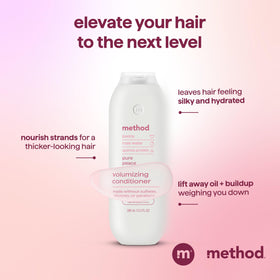Method bottle in hand size comparison demonstrating 13.5 oz volume for clear scale