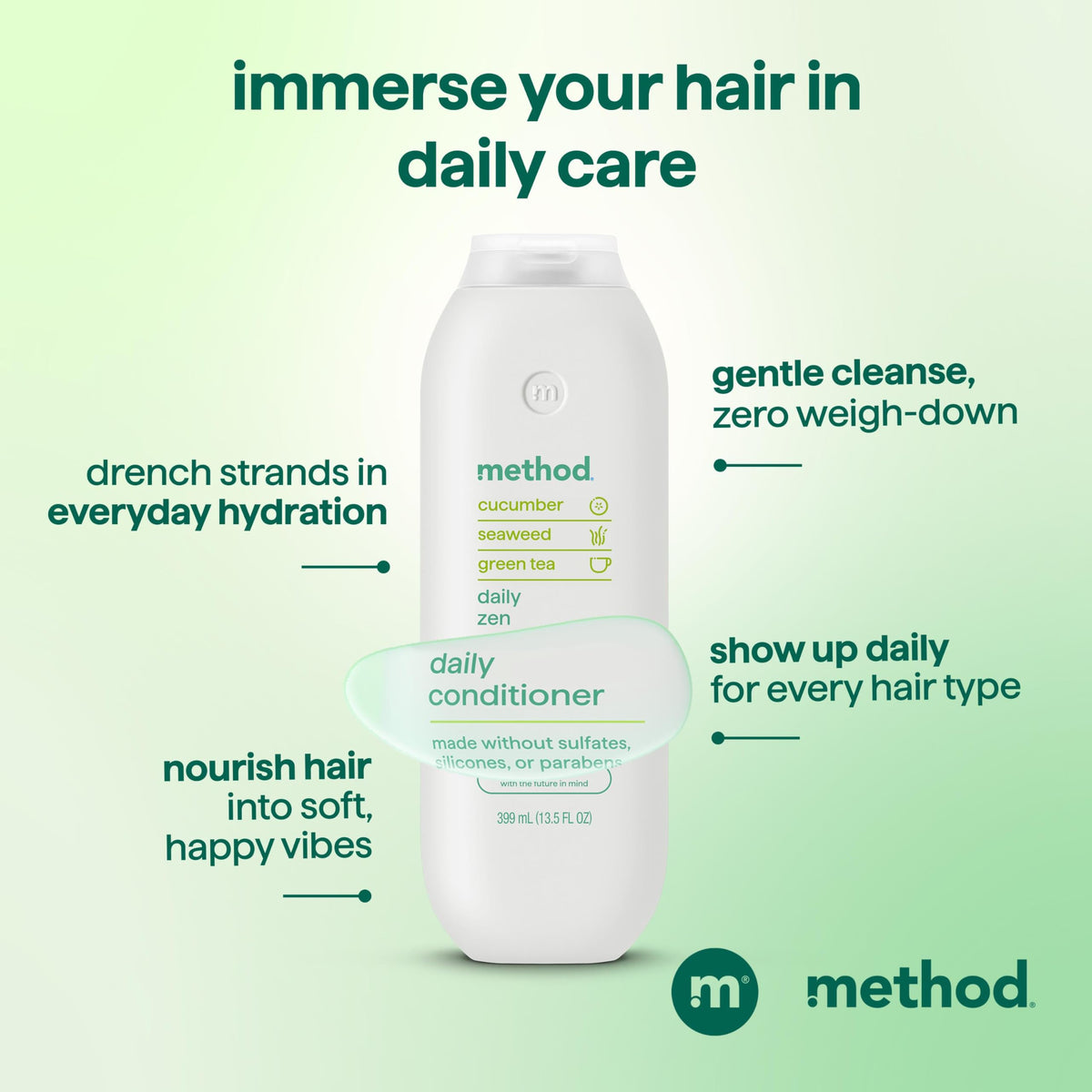 Method conditioner being applied in shower for quicker detangling benefit