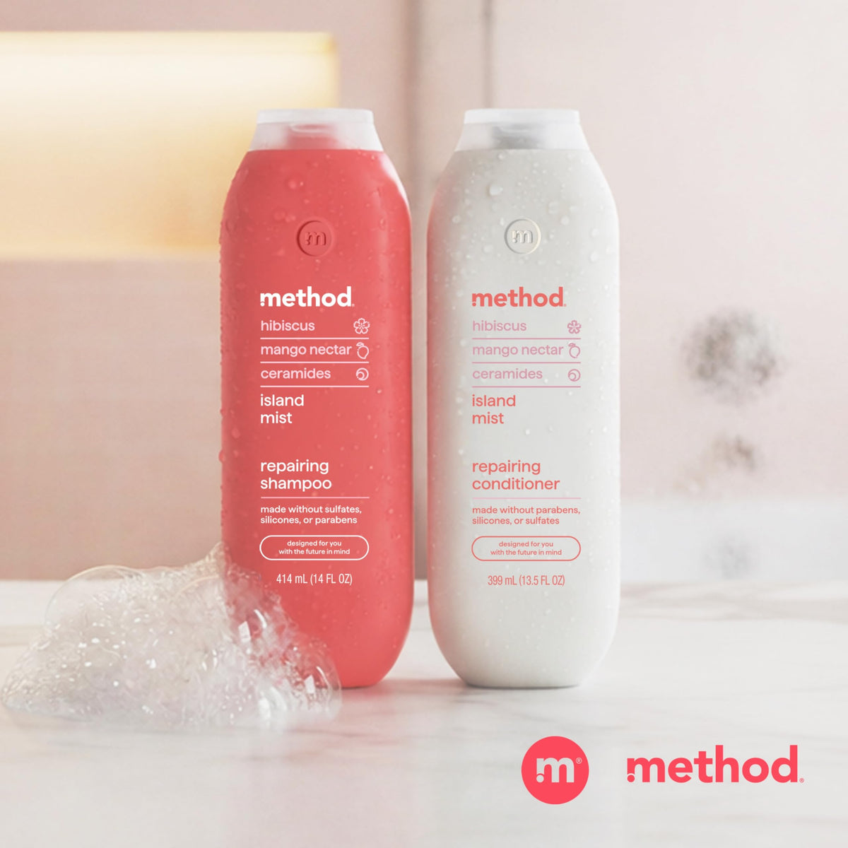 Method conditioned hair shown glossy and smooth after using the repairing conditioner