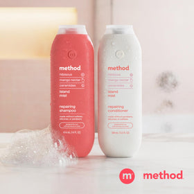 Before and after hair comparison showing Method improving softness and manageability