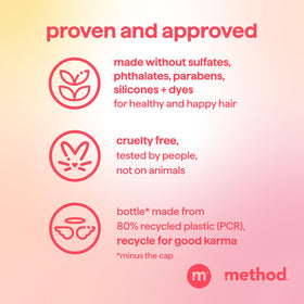 Method bottle close-up with recycled plastic badge highlighting sustainable packaging