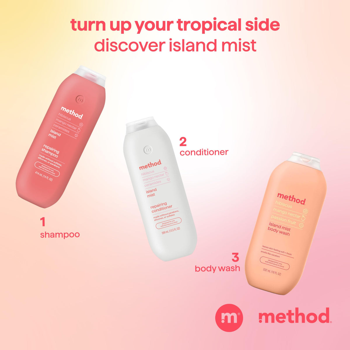 Method bottle staged in bathroom setting to inspire daily routine and clean aesthetic