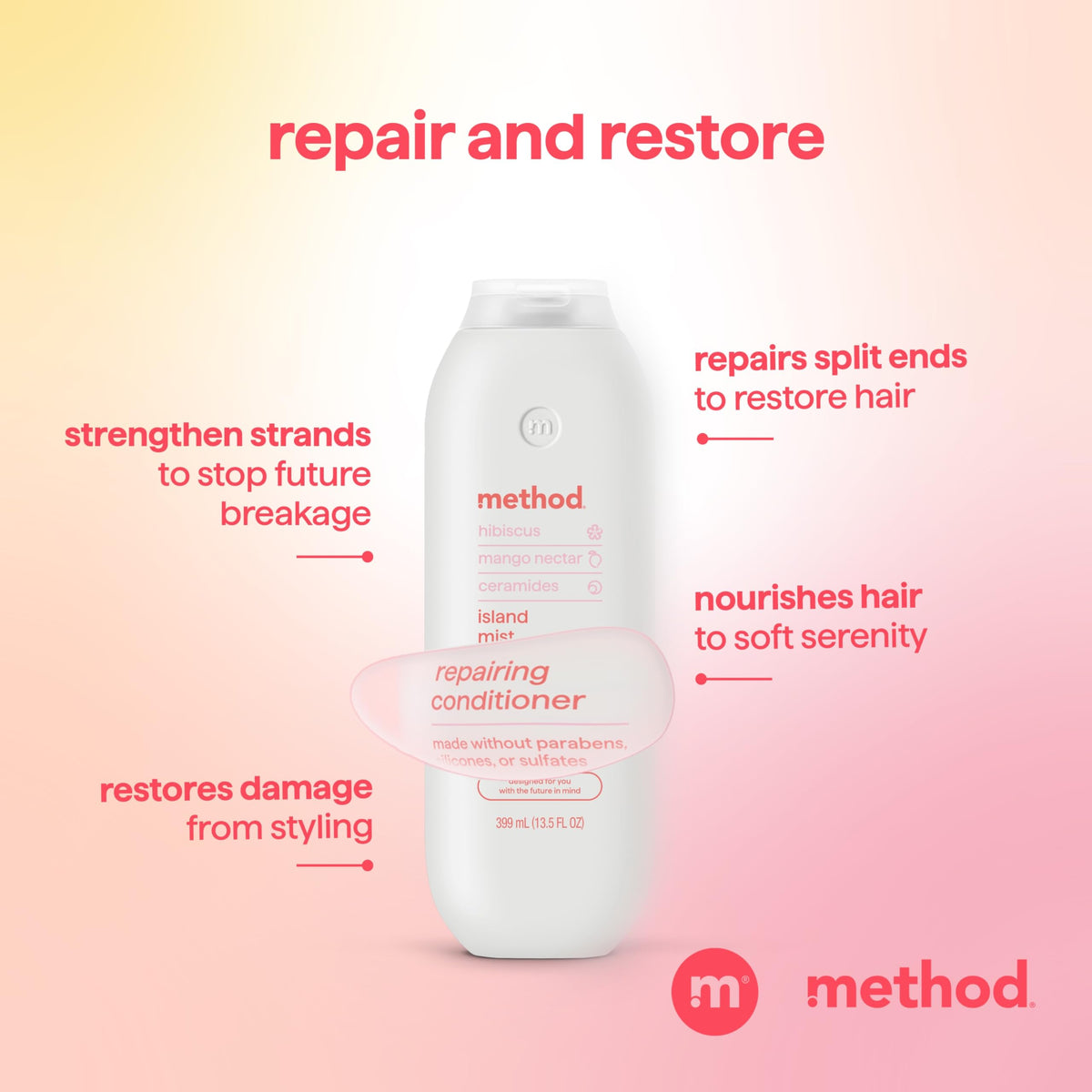 Method conditioner texture pouring from bottle demonstrating lightweight creamy consistency