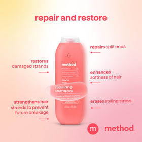 Method shampoo poured into hand illustrating lightweight, non-greasy feel