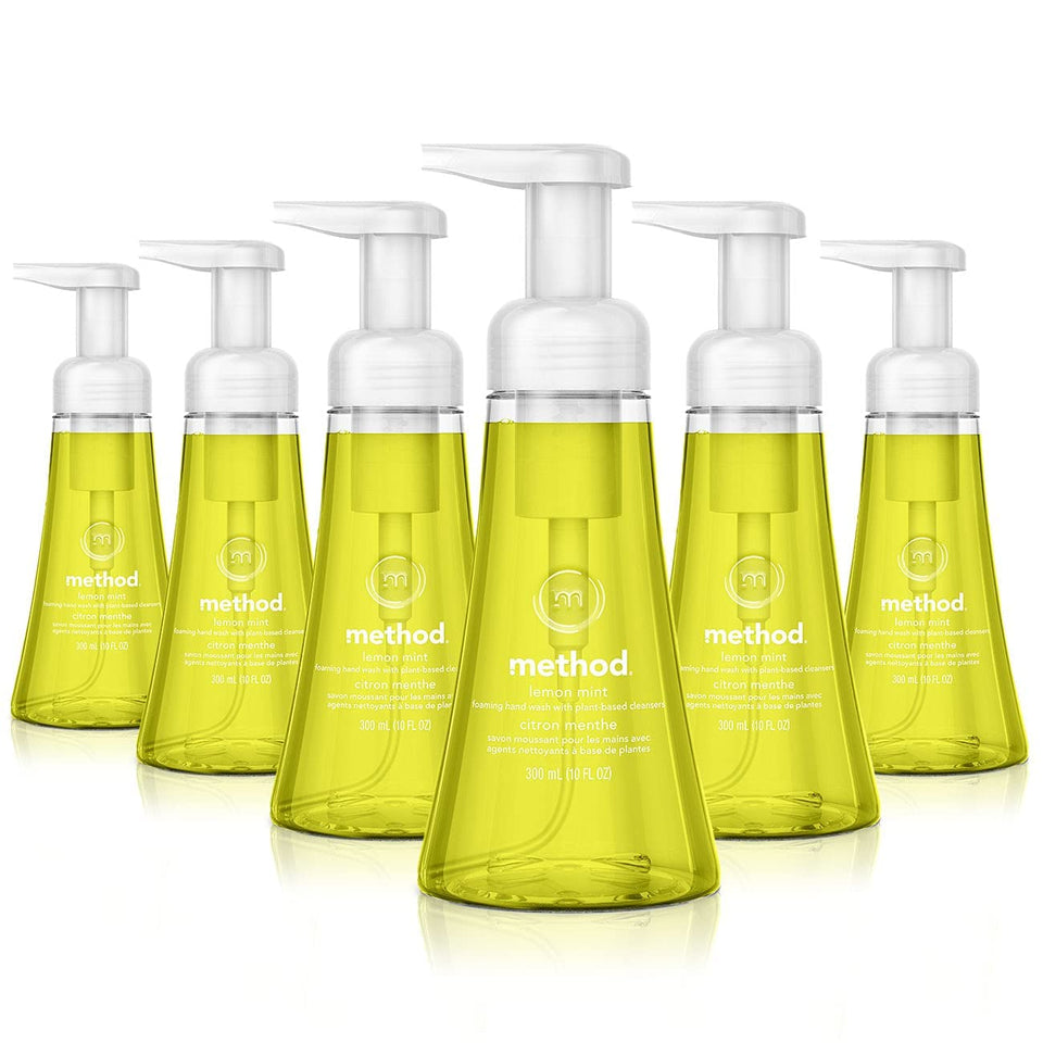 Method front packaging showing six bottles and lemon mint scent benefits