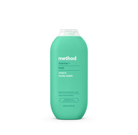 Method Marine + Mist front bottle view showing label and recycled-plastic message, highlights clean scent