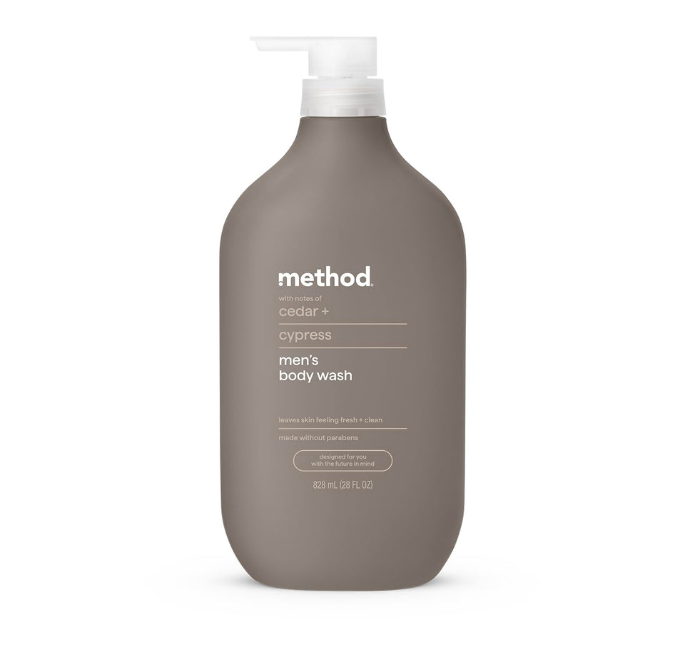 Method Men front bottle showing cedar and cypress scent benefit